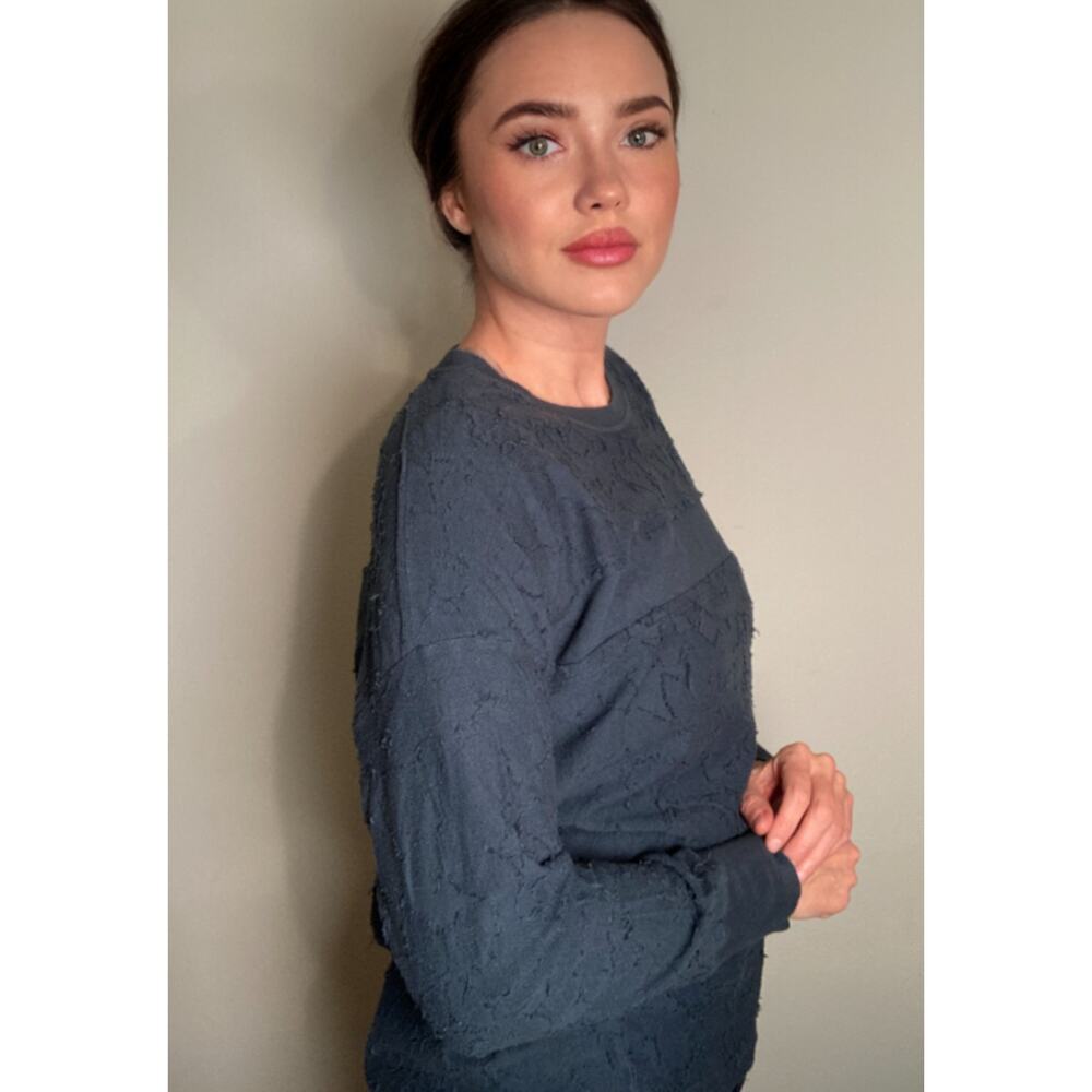 Pas de Calais - Deep Teal Cotton Sweatshirt ~ Textured Simplicity! ~ Sz 36